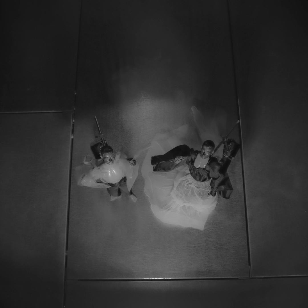 Black-and-white still from Astrowaggling.